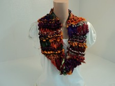 Handcrafted Wrap Cowl Purple Green Orange Drop Stitch 100% Recycled Silk Female