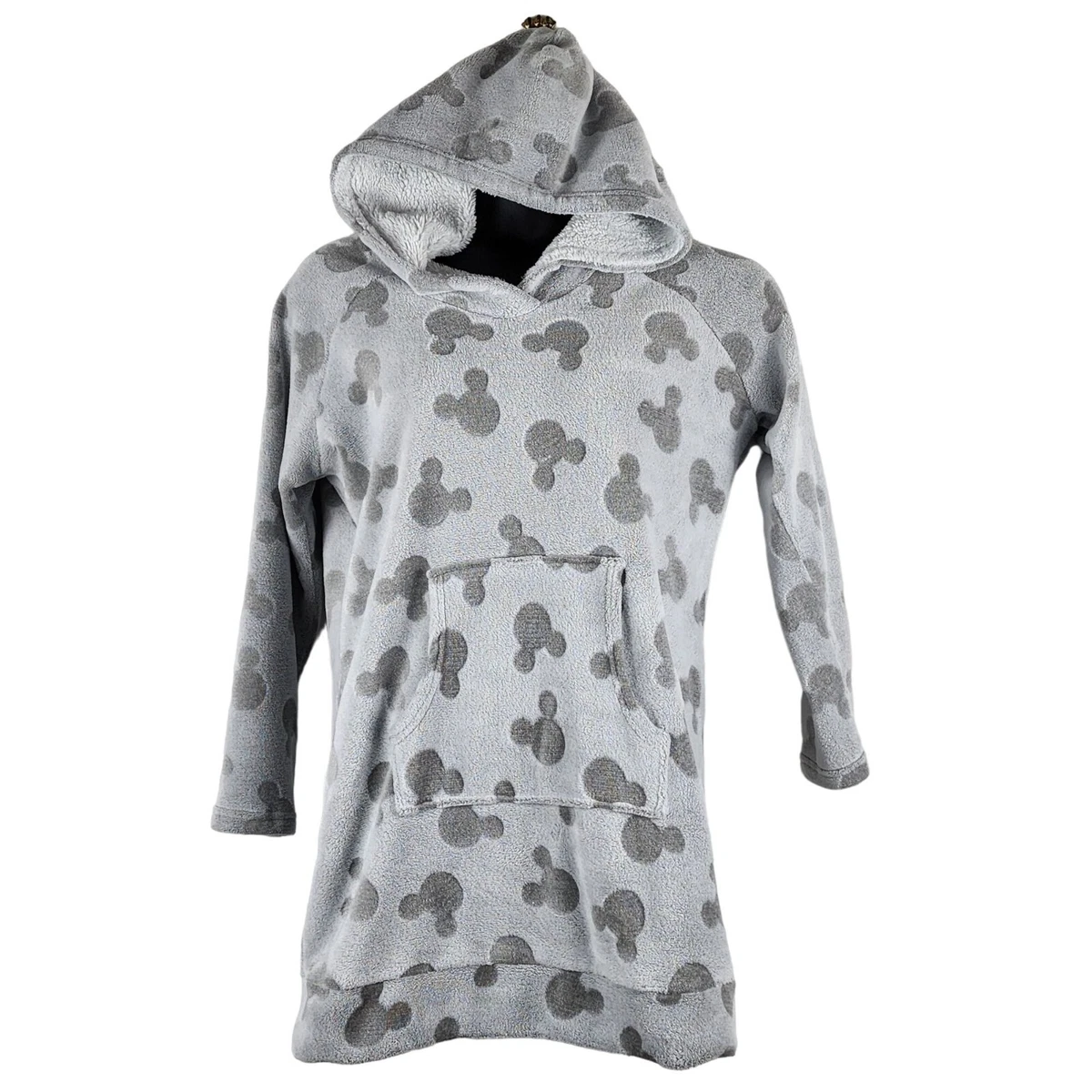 Disney Mickey Mouse Sherpa Hoodie Plush Comfort Faux Fur Women Size L Gray  | eBay