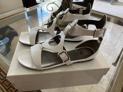 VERSACE Collection White Leather Sandals with Silver Buckles - Size 38 $725 Reta