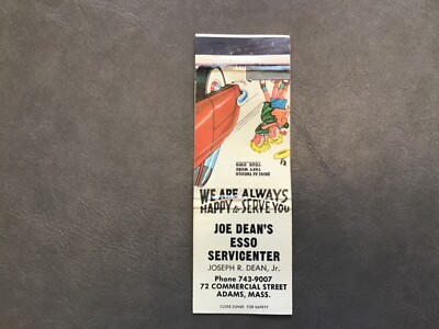 Vintage Joe Dean s Esso Servicenter  Adams Mass.  Matchbook Cover
