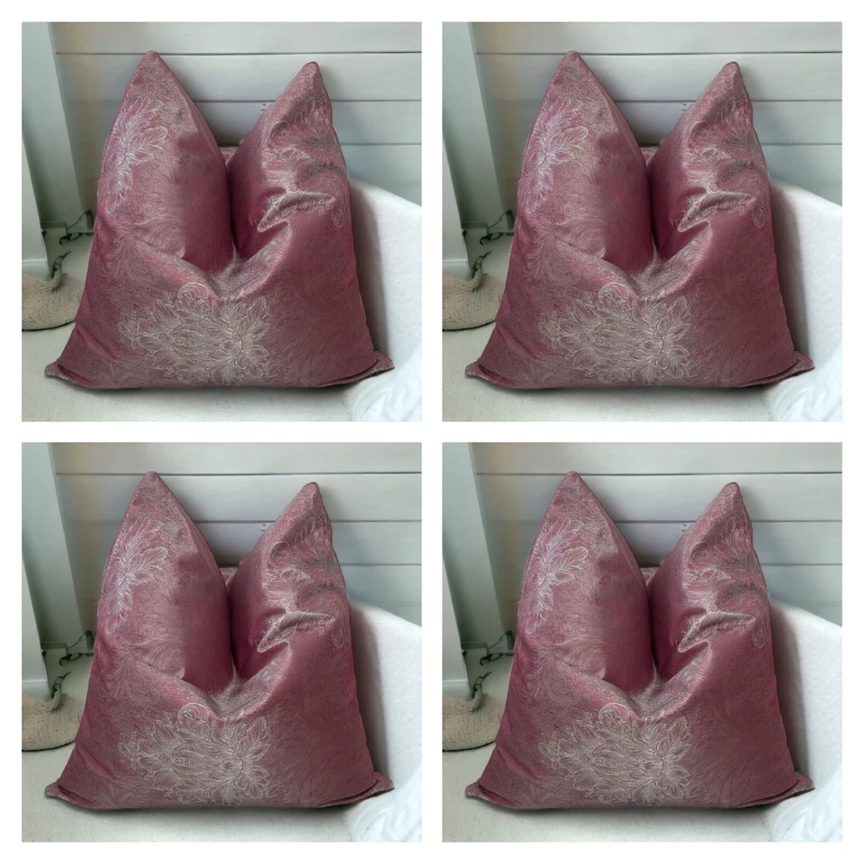 Cushion Covers Red Set of 4 Wine Damask 18x18" 45X45 Cm Floral Thick Fabric Zip - Image 3 of 4