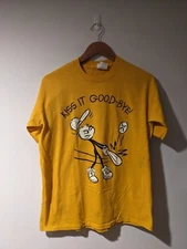 Vintage 90s Kiss it Goodbye Baseball Swing Sports Yellow Large T-Shirt