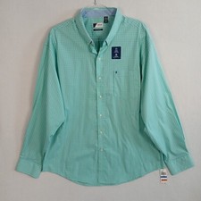 IZOD Perform X Men's Non-iron Stretch Long Sleeve Shirt Size XL Aqua Green Check