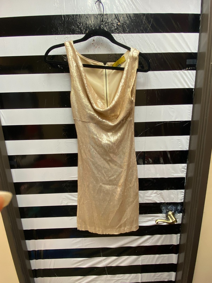 Women "Nicole Miller" gold sequin dress. Size 2P ( Please note it does have  wear