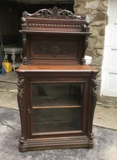 VICTORIAN OAK BEVELED GLASS GRIFFIN CABINET, R. J. HORNER