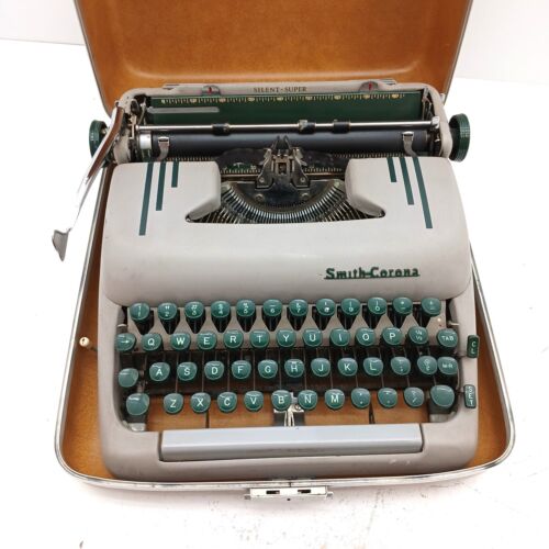 VTG Smith Corona Silent - Super Portable Typewriter Green Keys w/ Brown Case - Picture 3 of 16