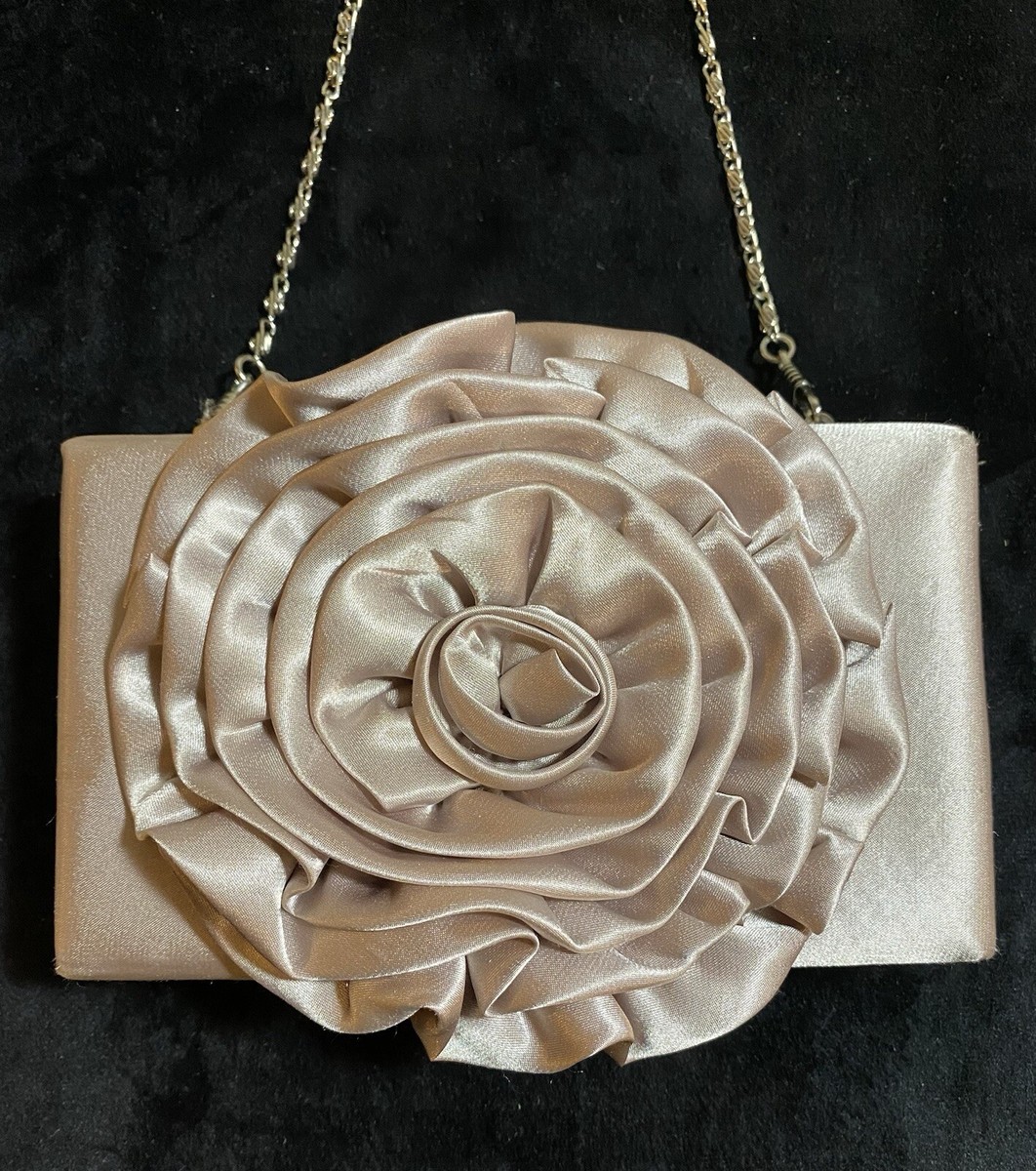 Lulu Townsend Clutch Purse w/Rhinestone Clasp Satin Rose