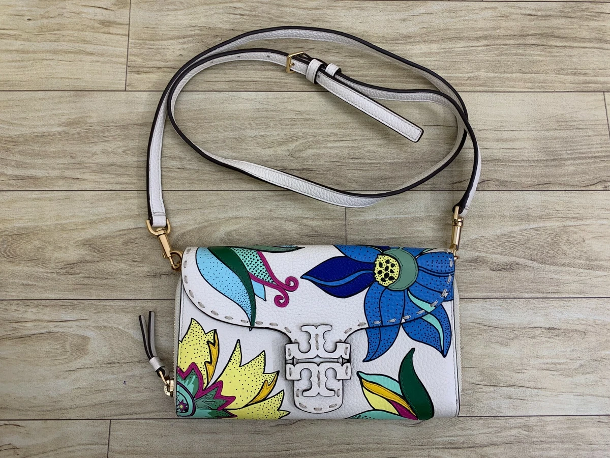 Tory Burch McGraw Floral Flap Fold Over Crossbody Leather Sling Bag