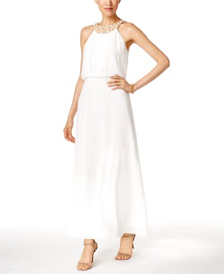 Nine West Chiffon Embellished Maxi Dress - White 8
