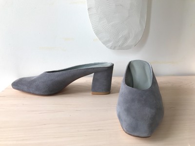 grey suede mules