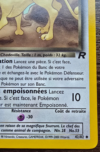 Pokemon Card No. 42/82 Persian Obscur (Dark Persian) 1st Edition French N/M - Picture 4 of 6
