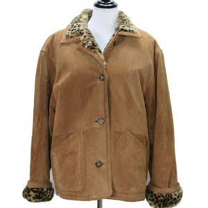 J Percy Marvin Richards Suede Leather Womens Barn Coat Brown Fur