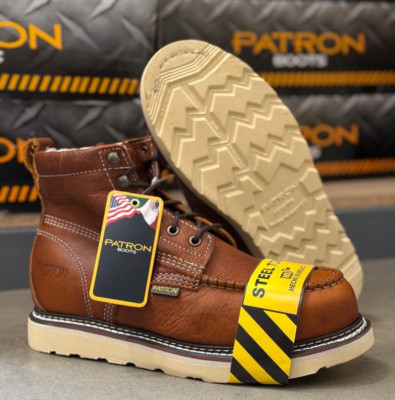 MENS PATRON  WORK BOOTS MOC TOE GENUINE LEATHER LACE UP STEEL TOE BOTA TRABAJO