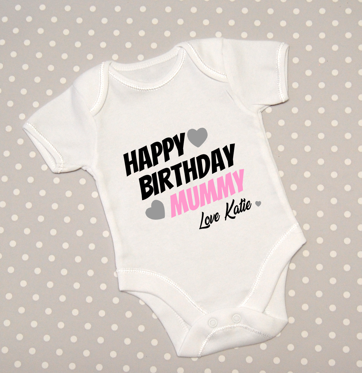 Personalised Happy Birthday Mummy Mum Baby Grow Babygrow Bodysuit Gift Pink  Blue