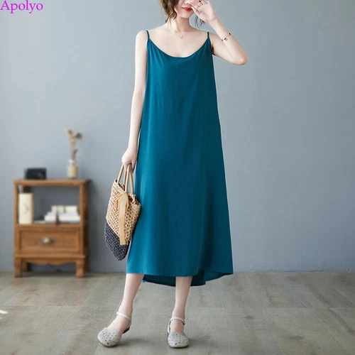 Womens Sundress Cotton Linen Slip Tank Summer Casual Loose Shirt Tunic Dress - Bild 6 von 29