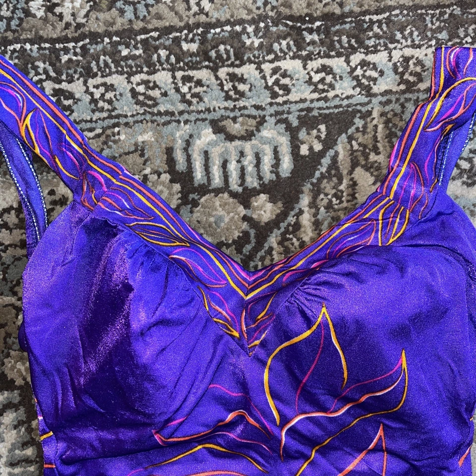 Traje de baño Maxine of Hollywood vintage talla 14 púrpura metálico floral hecho en EE. UU. Foto 4 de 4