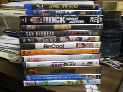 (16) Dwayne ''The Rock'' Johnson DVD Lot: San Andreas  Hercules  Baywatch  Rundown