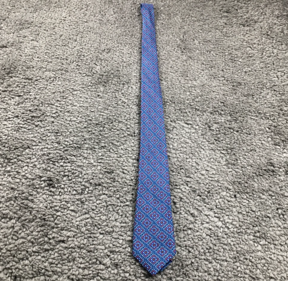 Corbata Saks Fifth Avenue Para Hombre Italiana 100% Seda Azul Rojo Blanco Estampado Floral Foto 2 de 4