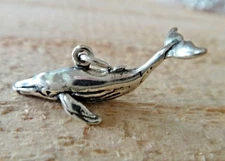 Sterling Silver 3D 9x25mm Fish Ocean Blue Whale Charm!