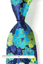 New Classic Floral Blue Yellow JACQUARD WOVEN 100 Silk Men's Necktie Tie