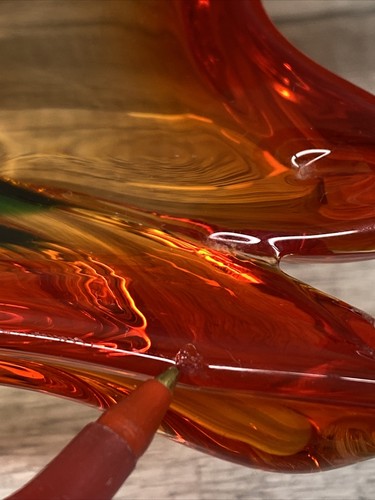 Murano Art Glass Bowl Free Form Edge Red Amber Atomic Style - Picture 11 of 12