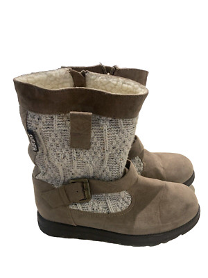 Muk Luks  Mid Calf Side Zip Crochet Winter Brown Faux Suede Boots Sz 6