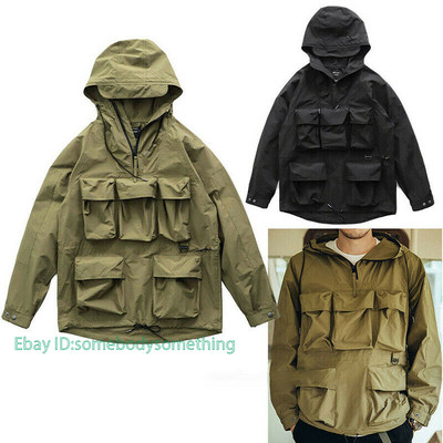 Men's Retro Workwear Multi-Pocket Jacket Deck Suit Windbreaker Hooded Hoodie New