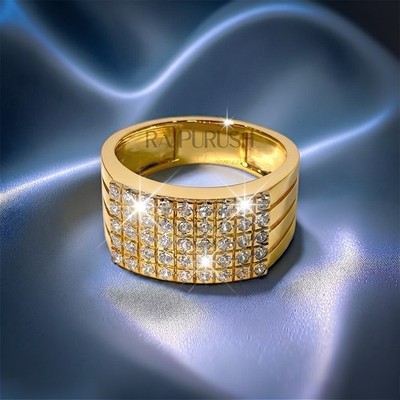 Mens VVS1 Moissanite Iced Out Hip Hop Statement Ring 14K Gold Over 925 Silver