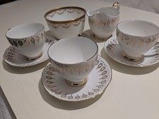 QUEEN ANNE Tea Set Three Person Cups Saucers Milk Jug Sugar Bowl Fine Bone China