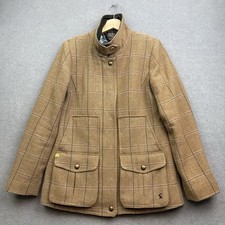 JOULES Field Coat Women UK 12 Brown Jacket Tweed Wool Country Plaid Tartan Check