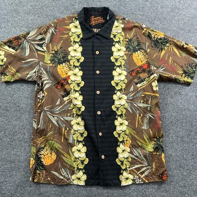 Vintage Tommy Bahama Shirt Mens Large Brown Pineapple Hawaiian Aloha Silk Loop