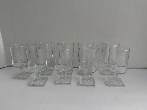 9 MCM Federal Glass Nordic Midnight Clear Pedestal Juice Glasses Square Vintage