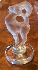 Lalique Frosted Bastia Ram Figurine on Clear Crystal Round Base