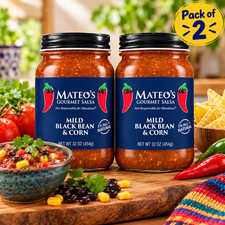 Pack of 2 Mild Black Bean & Corn Salsa, 16 oz Glass Jar Free Shipping......