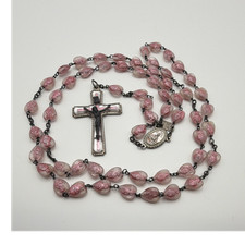 Pink Glass Bead Christian Rosary w/ Crucifix ...