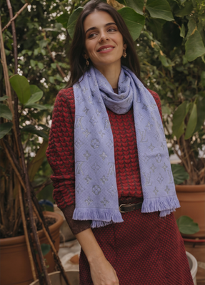 ルイヴィトンLouis Vuitton ◆ライトブルーマフラーM71166 Louis Vuitton LOGOMANIA SHINE Light Blue Scarf Ref M71166 BNWOT