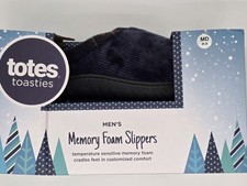 Totes Toasties Men's Memory Foam Slippers Navy Blue Corduroy Men's Medium 8-9