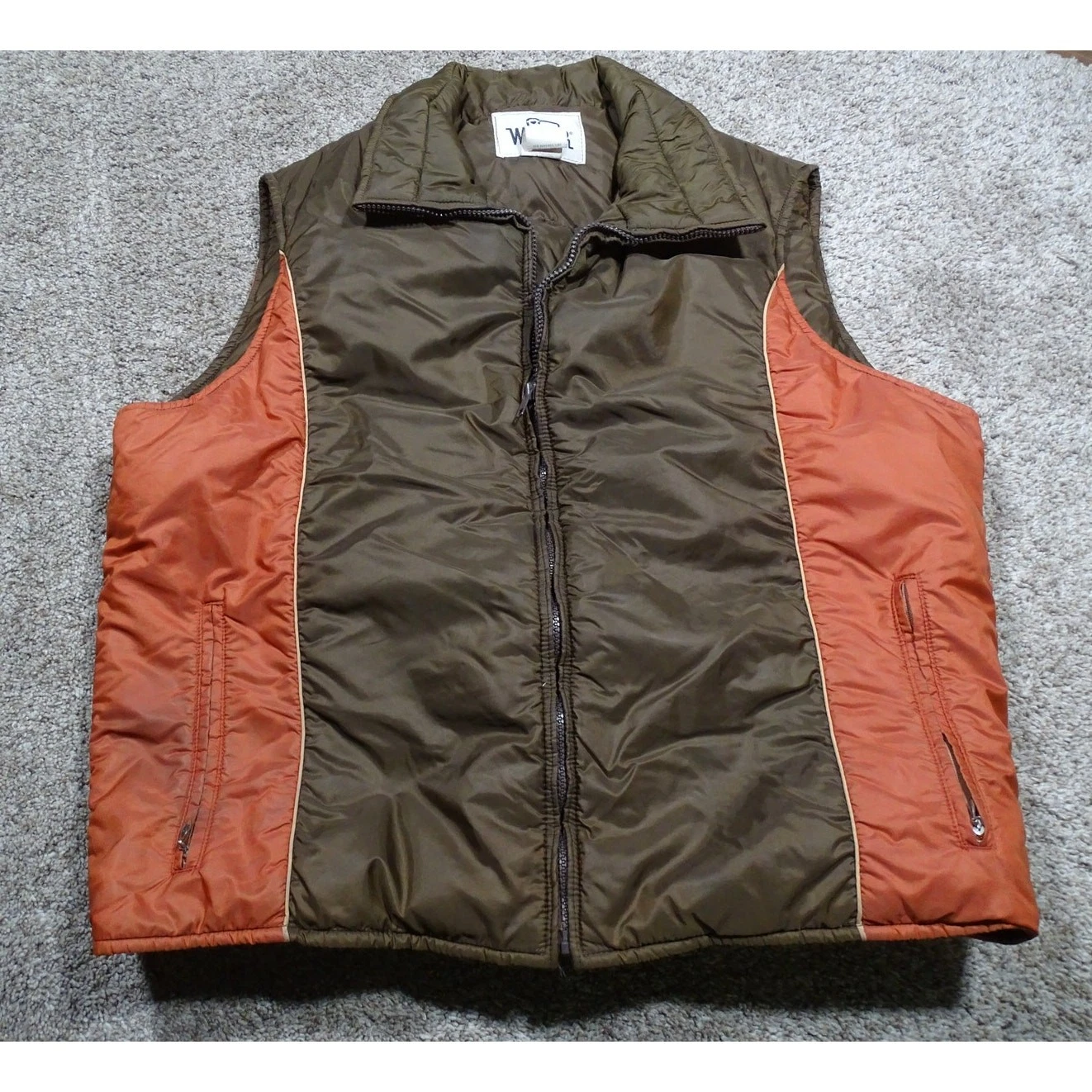Vtg 70s Woolrich Down Puffer Vest Men's XL Classic Brown Orange Retro Outdoors