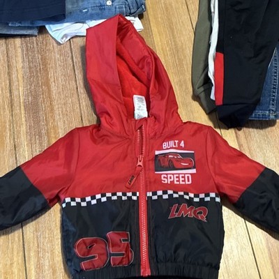 Disney Baby Lightning McQueen Cars Hooded Windbreaker Jacket Red Black 12M