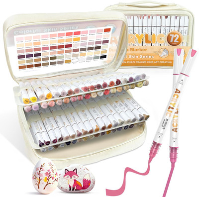 12 Grey Dual Tip Acrylic Paint Markers, Brush Tip & Chisel Tip Acrylic Paint Pen