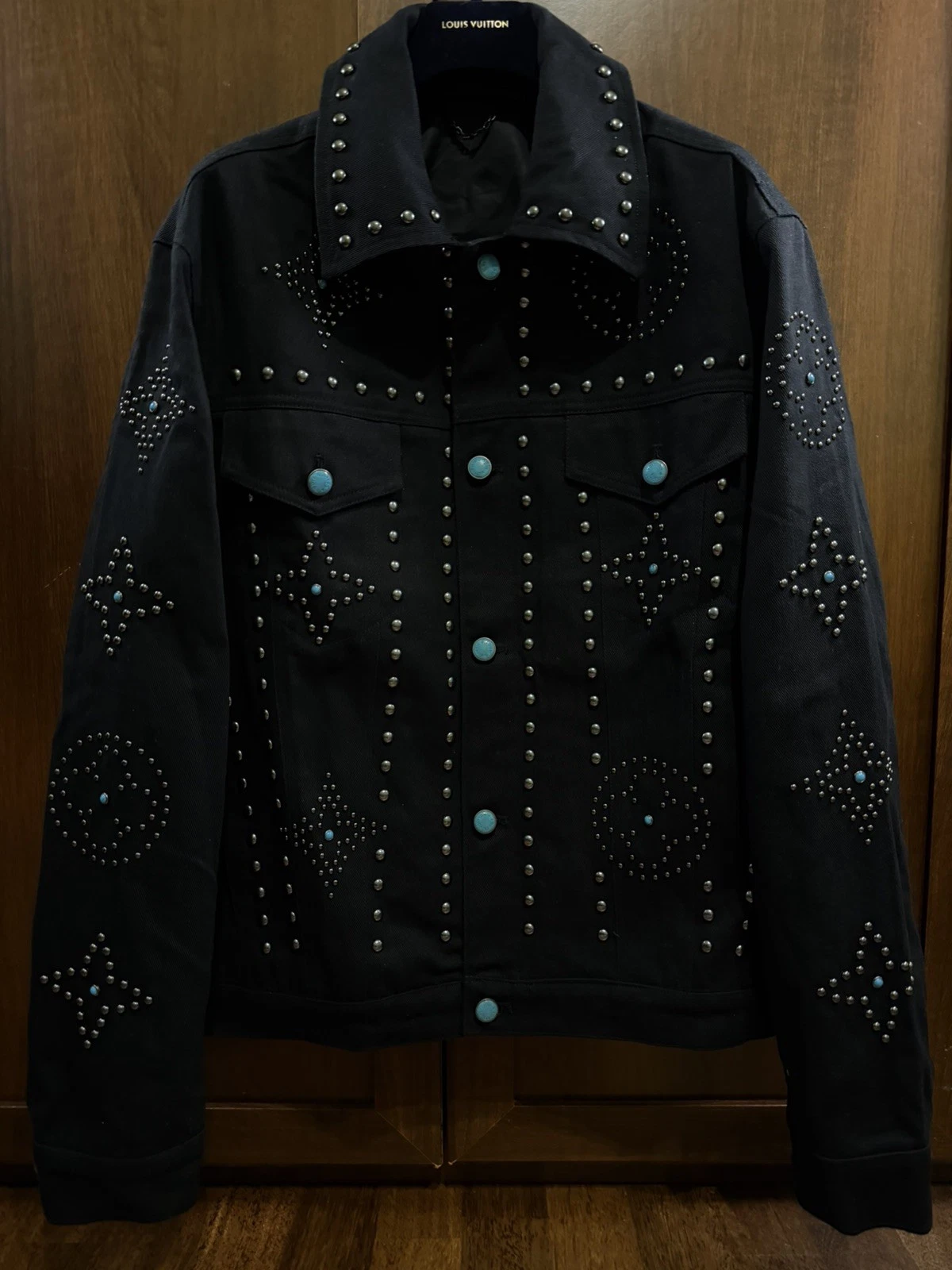 Louis Vuitton Denim Jacket Black Studded Monogram SS25 Size 46 New W Box