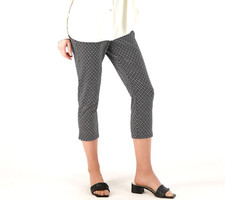 Susan Graver Printed Uptown Stretch Slim Leg Pull-On Crop Pants Black White 2 Ne