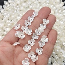 200 Ivory Acrylic Pearl 3-Petals Flower Bead Caps 8mm Center Hole Sewing Craft