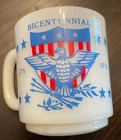 Vintage Milk Glass Bicentennial Coffee Mug Cup USA 1776 1976 Glasbake Americana