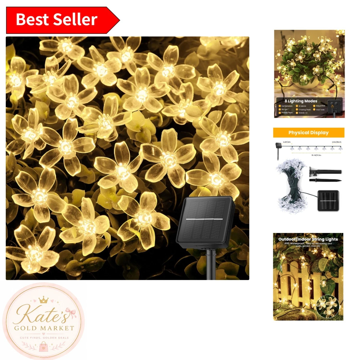 60 LED Solar Cherry Blossom Fairy Lights, 26ft Waterproof Outdoor Decor