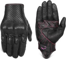 Women  s Goatskin Leather Motorcycle Gloves Touchscreen Hard Knuckle Armored Mot