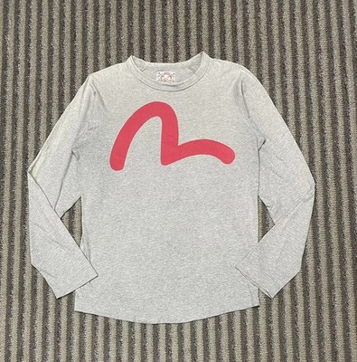  Evisu Japan Gray Long Sleeve T-Shirt Seagull Logo Red Print Raglan