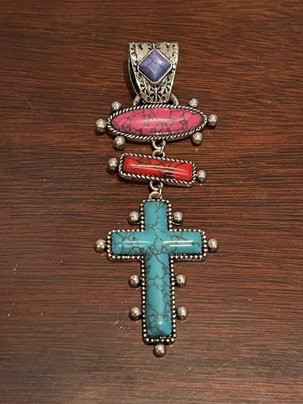 Multi-Stone Statement Pendant with Oval Pink, Red… - image 1