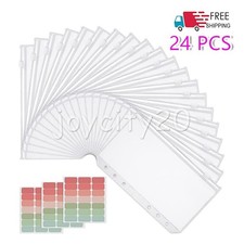 24Pcs Cash Envelopes 6 Holes Budget A6 Binder Pockets Plastic Zipper UK