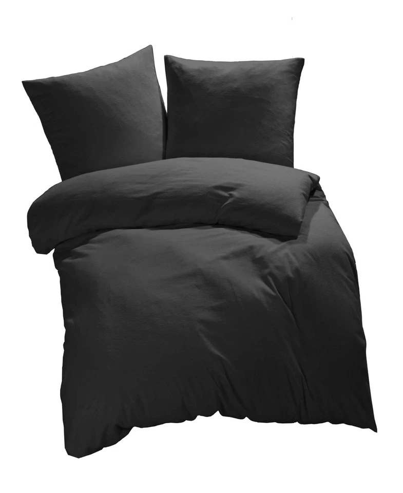 Bettwäsche Microfaser Bettbezug-etérea Set Einfarbig Grau Weiss Schwarz Blau - Bild 3 von 4